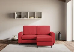 Divano 168x85cm design a due posti con bracciolo geometrico con pouf idrorepellente rosso DI16