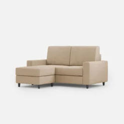 Divano 168x85cm design a due posti con bracciolo geometrico con pouf idrorepellente beige DI16