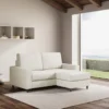 Divano 168x85cm design a due posti con bracciolo geometrico con pouf idrorepellente bianco latte DI16