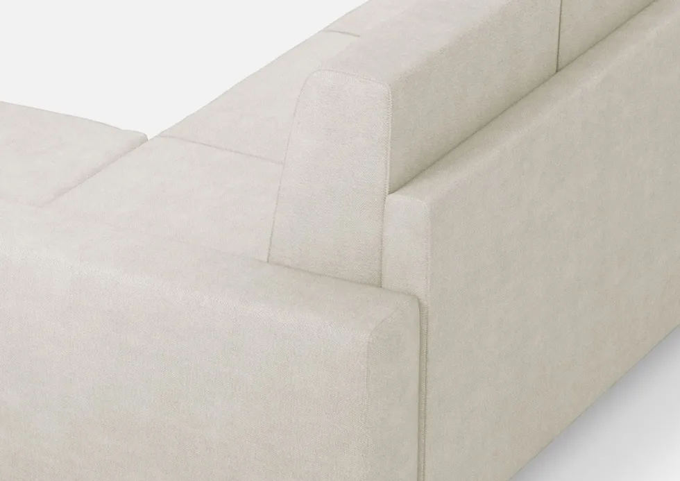Divano 168x85cm design a due posti con bracciolo geometrico con pouf idrorepellente bianco latte DI16