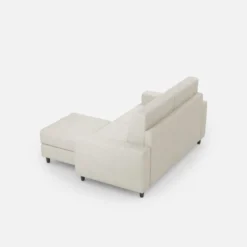 Divano 168x85cm design a due posti con bracciolo geometrico con pouf idrorepellente bianco latte DI16
