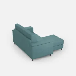 Divano 148x85cm design a due posti con bracciolo squadrato e con pouf blu petrolio DI4