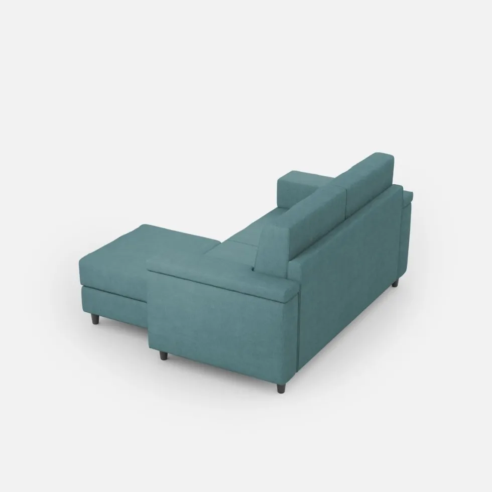 Divano 148x85cm design a due posti con bracciolo squadrato e con pouf blu petrolio DI4