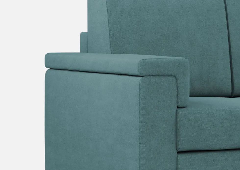 Divano 148x85cm design a due posti con bracciolo squadrato e con pouf blu petrolio DI4