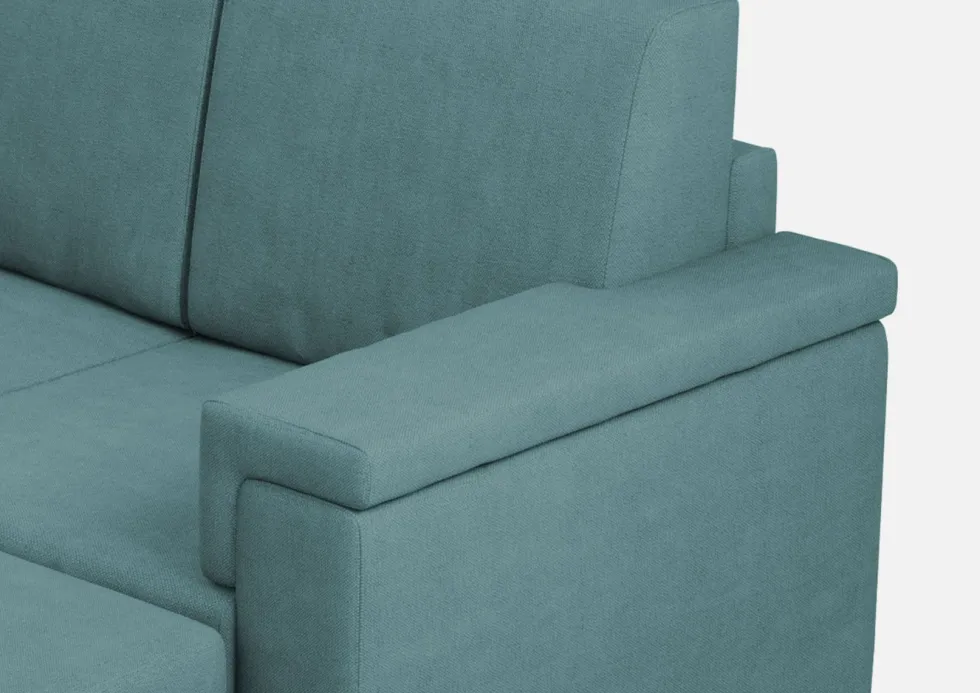 Divano 148x85cm design a due posti con bracciolo squadrato e con pouf blu petrolio DI4