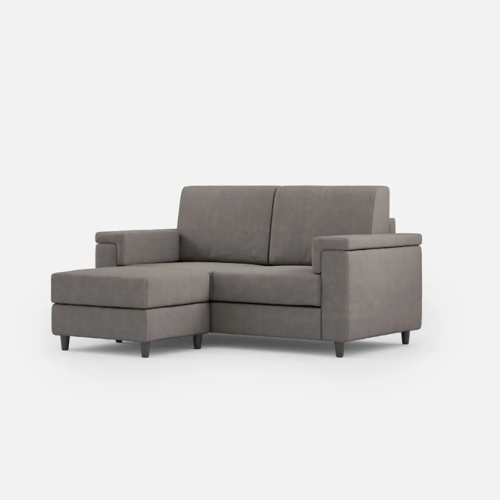 Divano 148x85cm design a due posti con bracciolo squadrato e con pouf grigio DI4