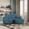 Divano 148x85cm design a due posti con bracciolo squadrato e con pouf blu avio DI4