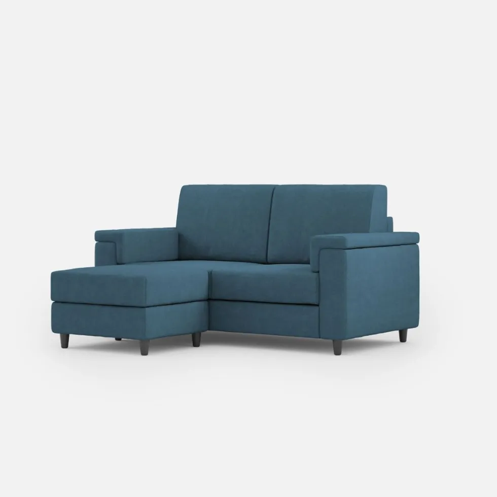 Divano 148x85cm design a due posti con bracciolo squadrato e con pouf blu avio DI4
