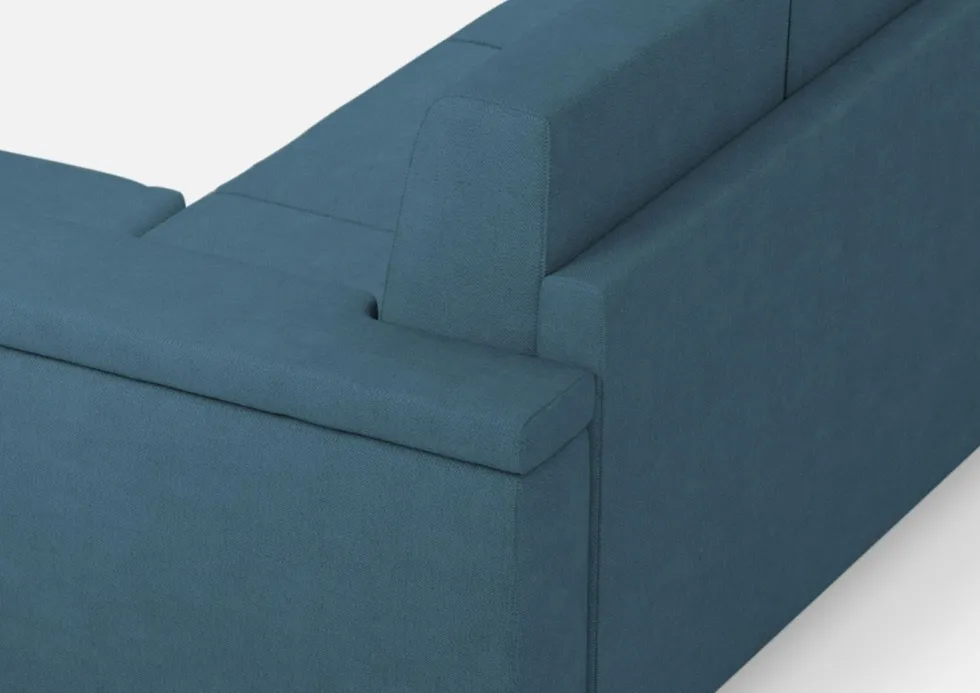 Divano 148x85cm design a due posti con bracciolo squadrato e con pouf blu avio DI4