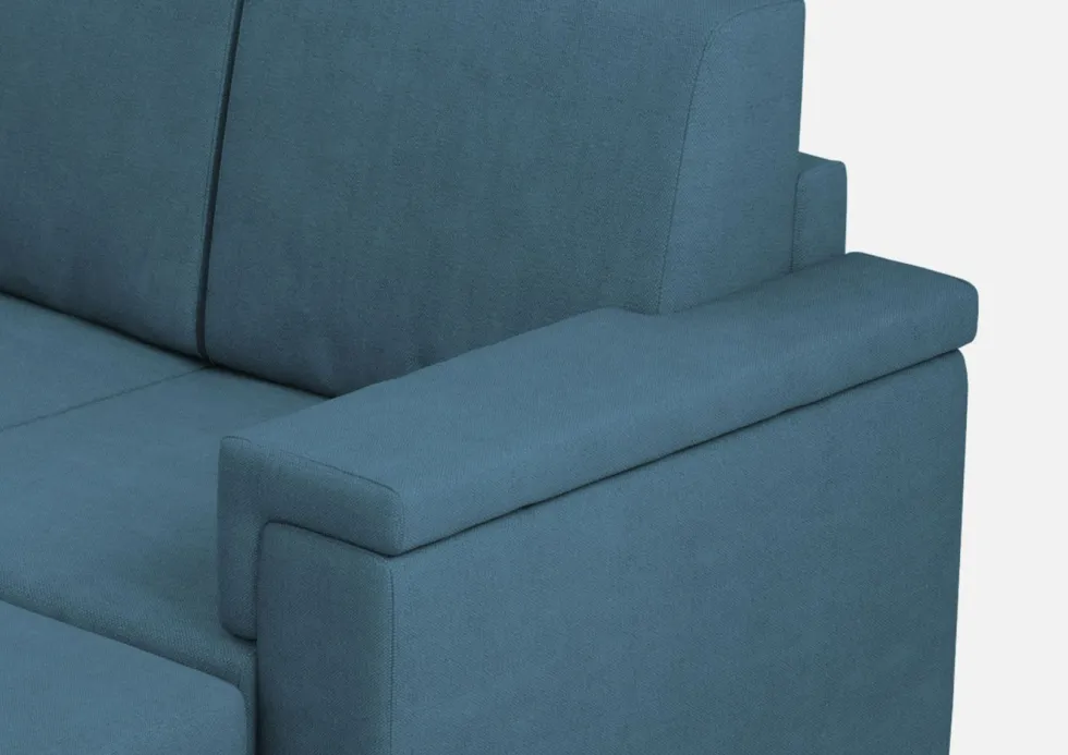 Divano 148x85cm design a due posti con bracciolo squadrato e con pouf blu avio DI4