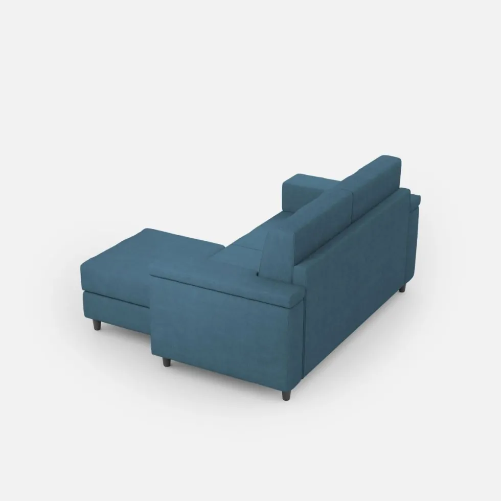 Divano 148x85cm design a due posti con bracciolo squadrato e con pouf blu avio DI4