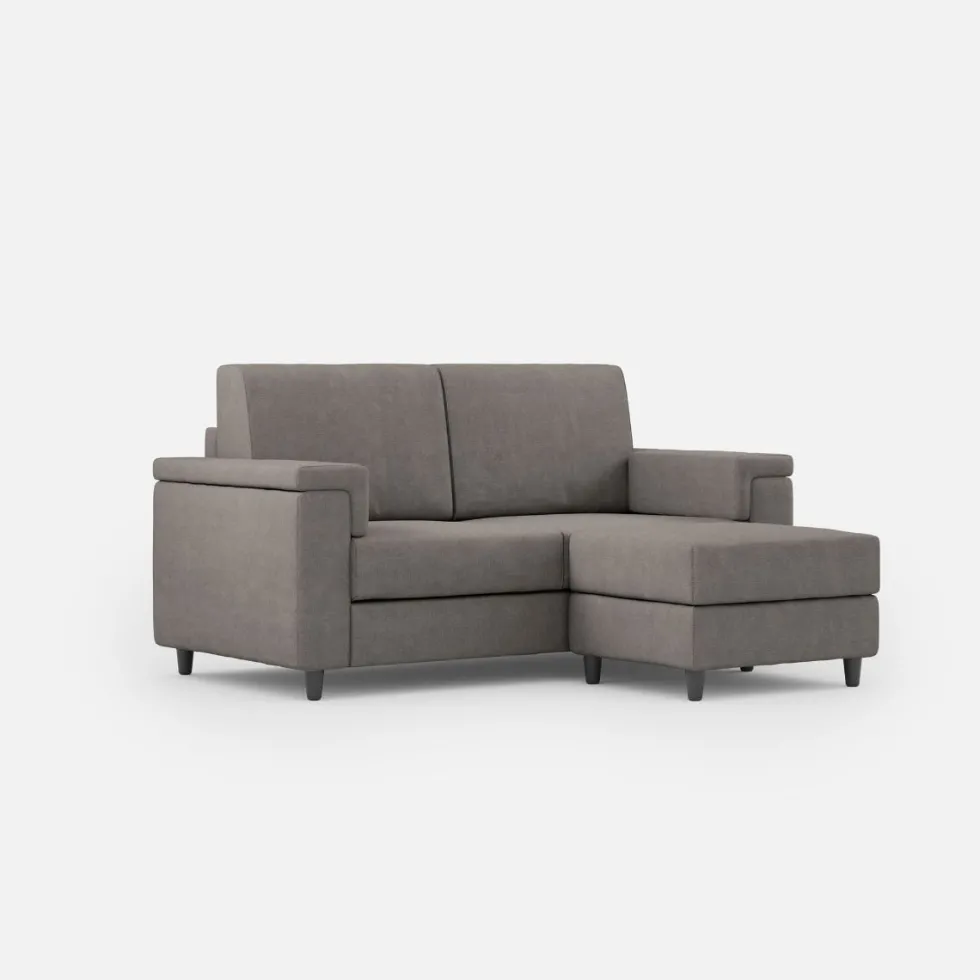 Divano 168x85cm design a due posti con bracciolo squadrato e pouf stoffa idrorepellente grigio DI5
