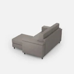 Divano 168x85cm design a due posti con bracciolo squadrato e pouf stoffa idrorepellente grigio DI5
