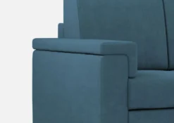 Divano 168x85cm design a due posti con bracciolo squadrato e pouf stoffa idrorepellente blu avio DI5
