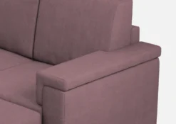 Divano 168x85cm design a due posti con bracciolo squadrato e pouf stoffa idrorepellente prugna DI5