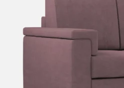 Divano 168x85cm design a due posti con bracciolo squadrato e pouf stoffa idrorepellente prugna DI5