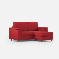 Divano 168x85cm design a due posti con bracciolo squadrato e pouf stoffa idrorepellente rosso DI5