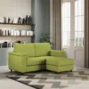 Divano 168x85cm design a due posti con bracciolo squadrato e pouf stoffa idrorepellente verde DI5