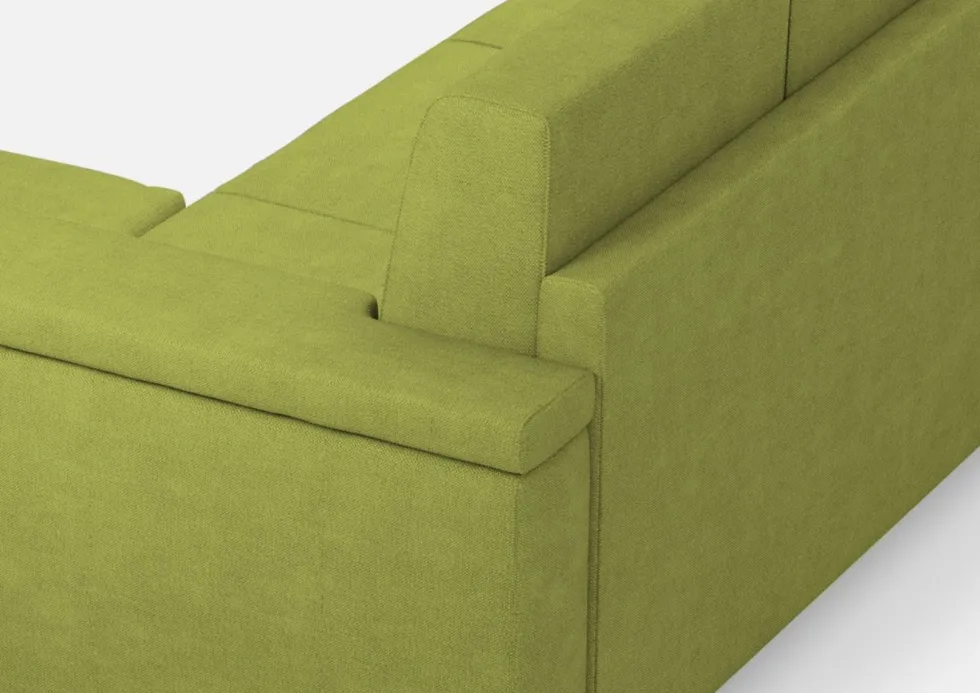 Divano 168x85cm design a due posti con bracciolo squadrato e pouf stoffa idrorepellente verde DI5