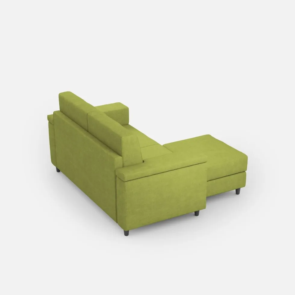 Divano 168x85cm design a due posti con bracciolo squadrato e pouf stoffa idrorepellente verde DI5