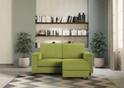 Divano 168x85cm design a due posti con bracciolo squadrato e pouf stoffa idrorepellente verde DI5
