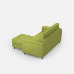 Divano 168x85cm design a due posti con bracciolo squadrato e pouf stoffa idrorepellente verde DI5