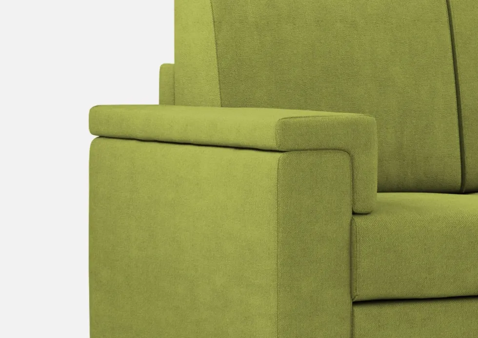Divano 168x85cm design a due posti con bracciolo squadrato e pouf stoffa idrorepellente verde DI5