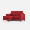 Divano 148x85cm design a due posti con bracciolo squadrato e con pouf rosso DI4