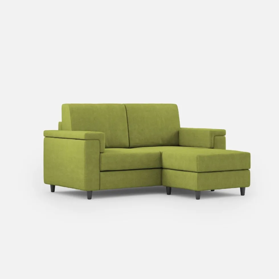 Divano 148x85cm design a due posti con bracciolo squadrato e con pouf verde DI4