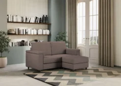 Divano 148x85cm design a due posti con bracciolo squadrato e con pouf talpa DI4