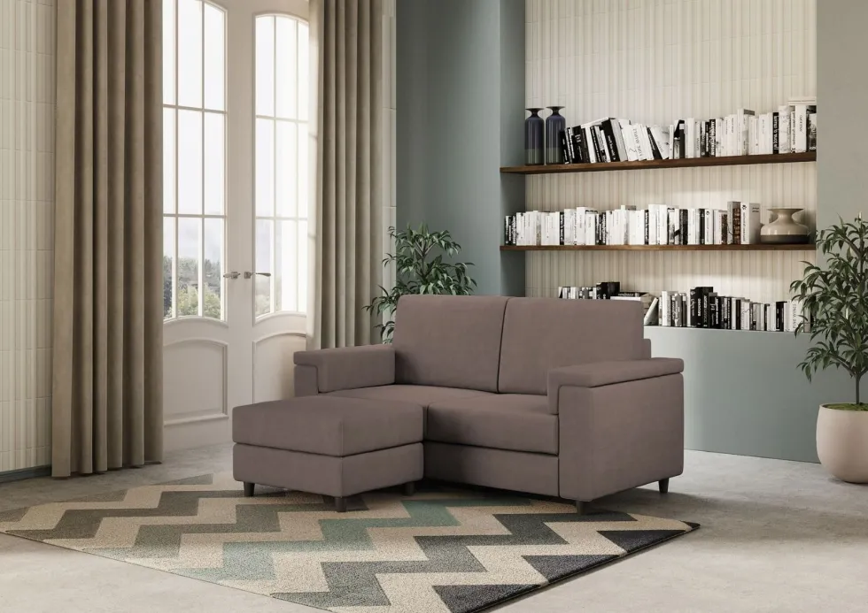 Divano 148x85cm design a due posti con bracciolo squadrato e con pouf talpa DI4