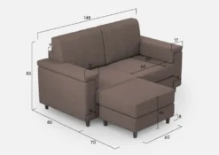 Divano 148x85cm design a due posti con bracciolo squadrato e con pouf talpa DI4