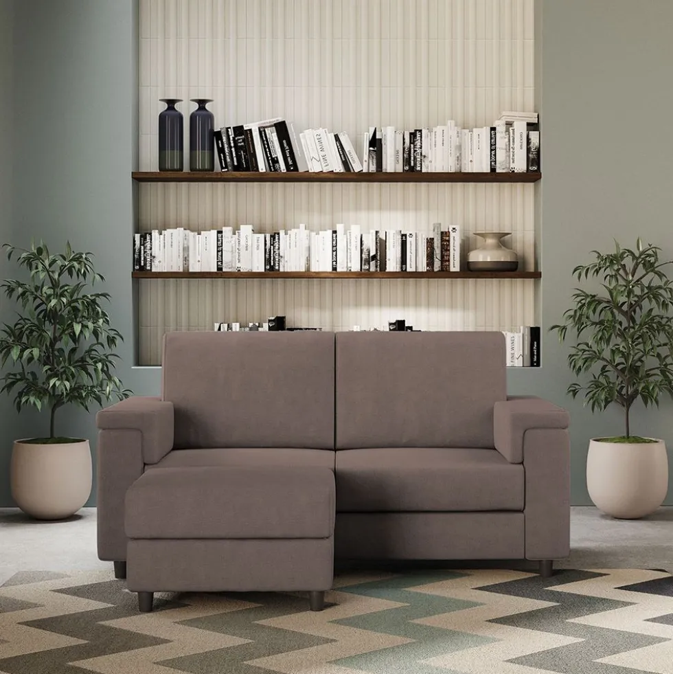 Divano 148x85cm design a due posti con bracciolo squadrato e con pouf talpa DI4