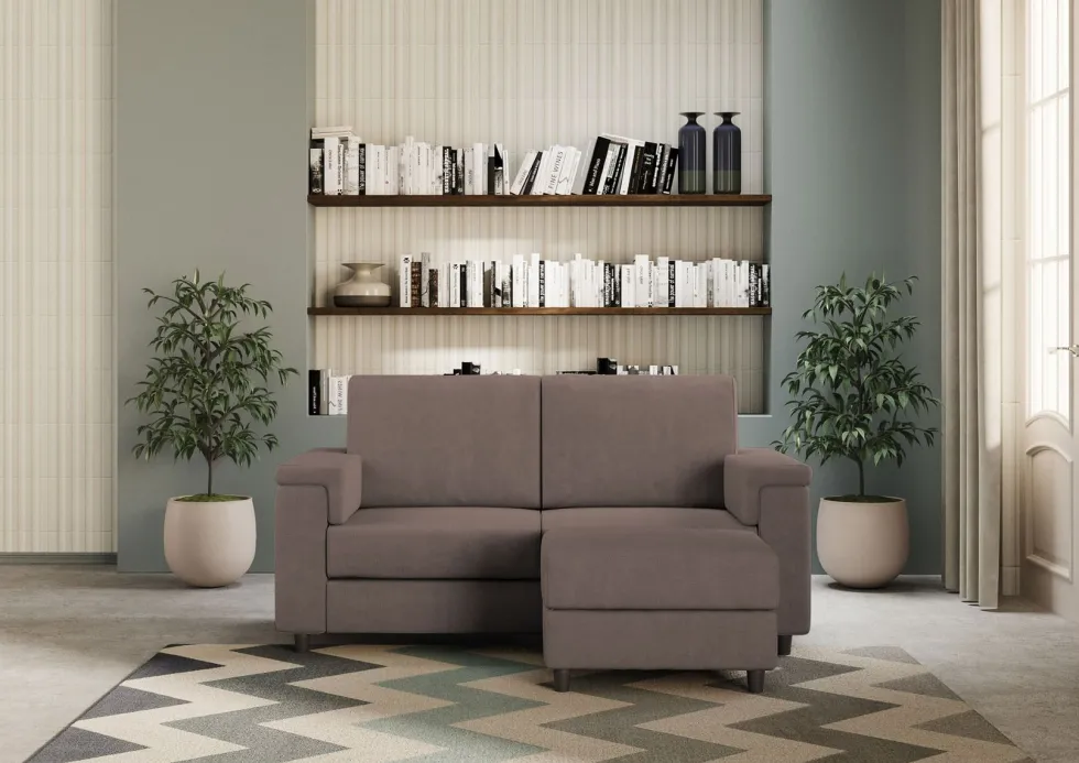Divano 148x85cm design a due posti con bracciolo squadrato e con pouf talpa DI4