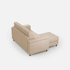Divano 148x85cm design a due posti con bracciolo squadrato e con pouf beige DI4