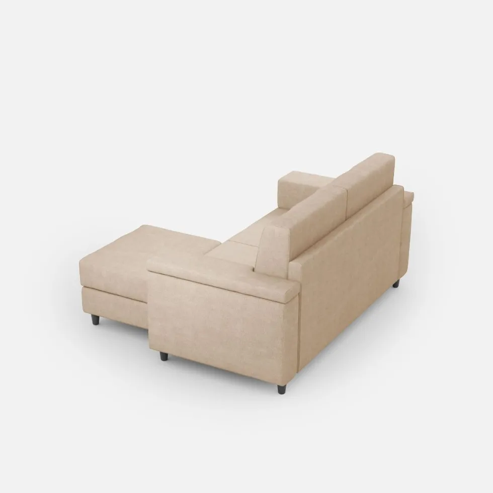 Divano 148x85cm design a due posti con bracciolo squadrato e con pouf beige DI4
