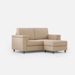 Divano 148x85cm design a due posti con bracciolo squadrato e con pouf beige DI4