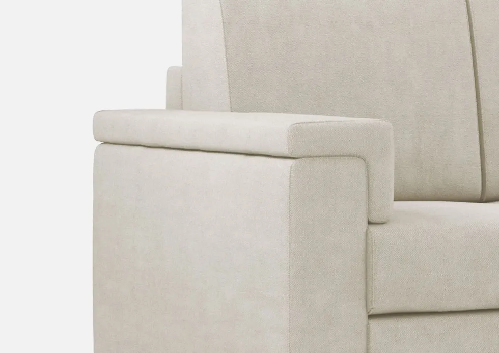 Divano 148x85cm design a due posti con bracciolo squadrato e con pouf bianco latte DI4