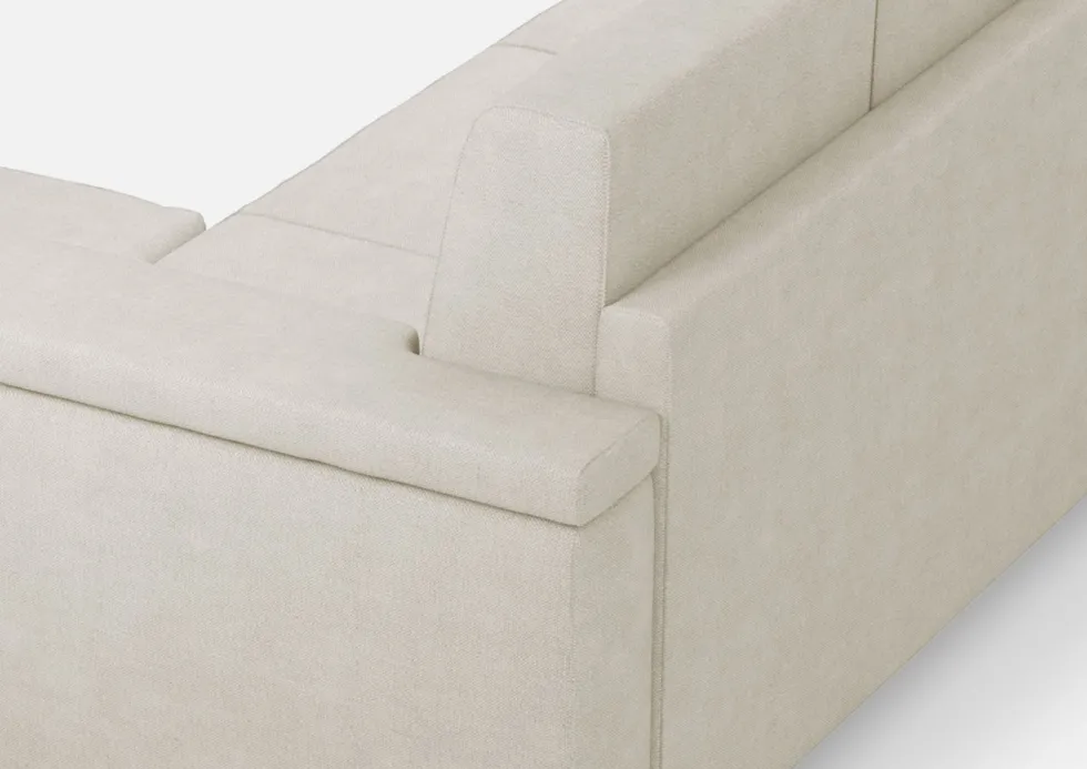 Divano 148x85cm design a due posti con bracciolo squadrato e con pouf bianco latte DI4