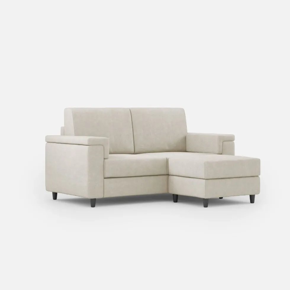 Divano 148x85cm design a due posti con bracciolo squadrato e con pouf bianco latte DI4