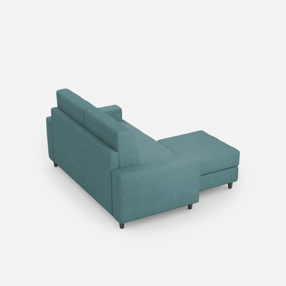 Divano 148x85cm design a due posti con bracciolo squadrato idrorepellente e pouf blu petrolio DI15