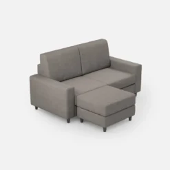 Divano 148x85cm design a due posti con bracciolo squadrato idrorepellente e pouf grigio DI15