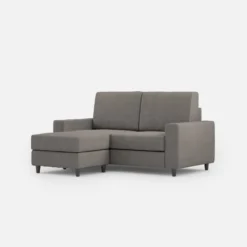 Divano 148x85cm design a due posti con bracciolo squadrato idrorepellente e pouf grigio DI15
