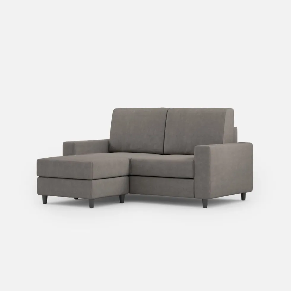 Divano 148x85cm design a due posti con bracciolo squadrato idrorepellente e pouf grigio DI15