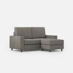 Divano 148x85cm design a due posti con bracciolo squadrato idrorepellente e pouf grigio DI15