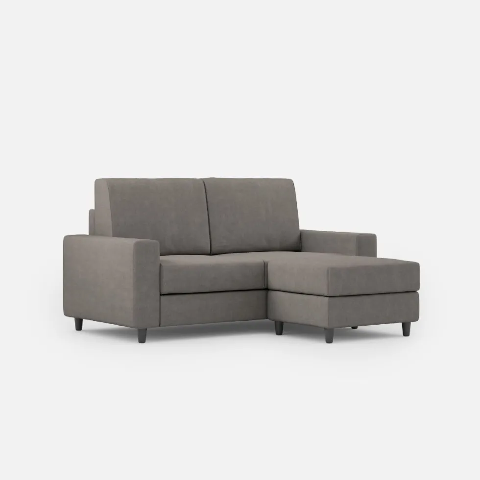Divano 148x85cm design a due posti con bracciolo squadrato idrorepellente e pouf grigio DI15
