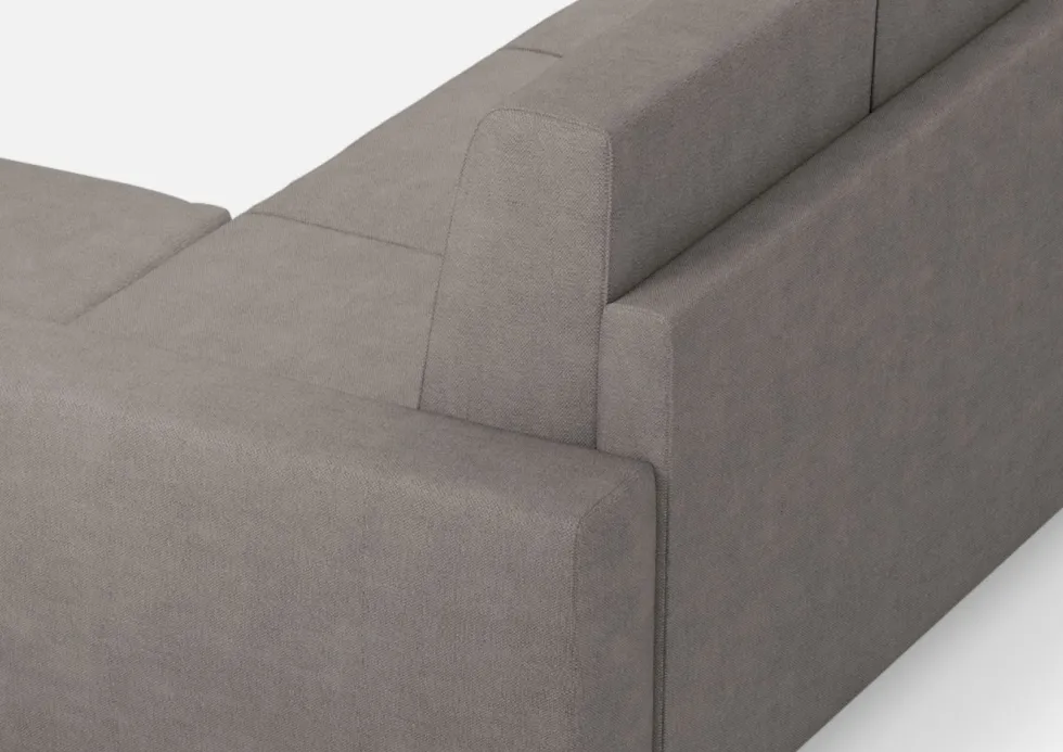 Divano 148x85cm design a due posti con bracciolo squadrato idrorepellente e pouf grigio DI15