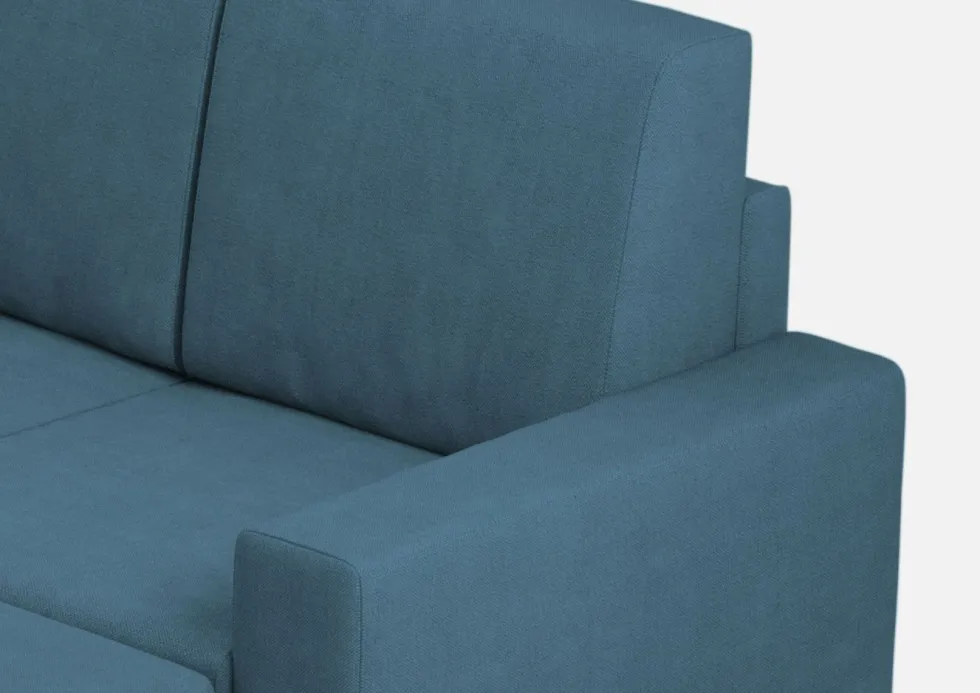 Divano 148x85cm design a due posti con bracciolo squadrato idrorepellente e pouf blu avio DI15