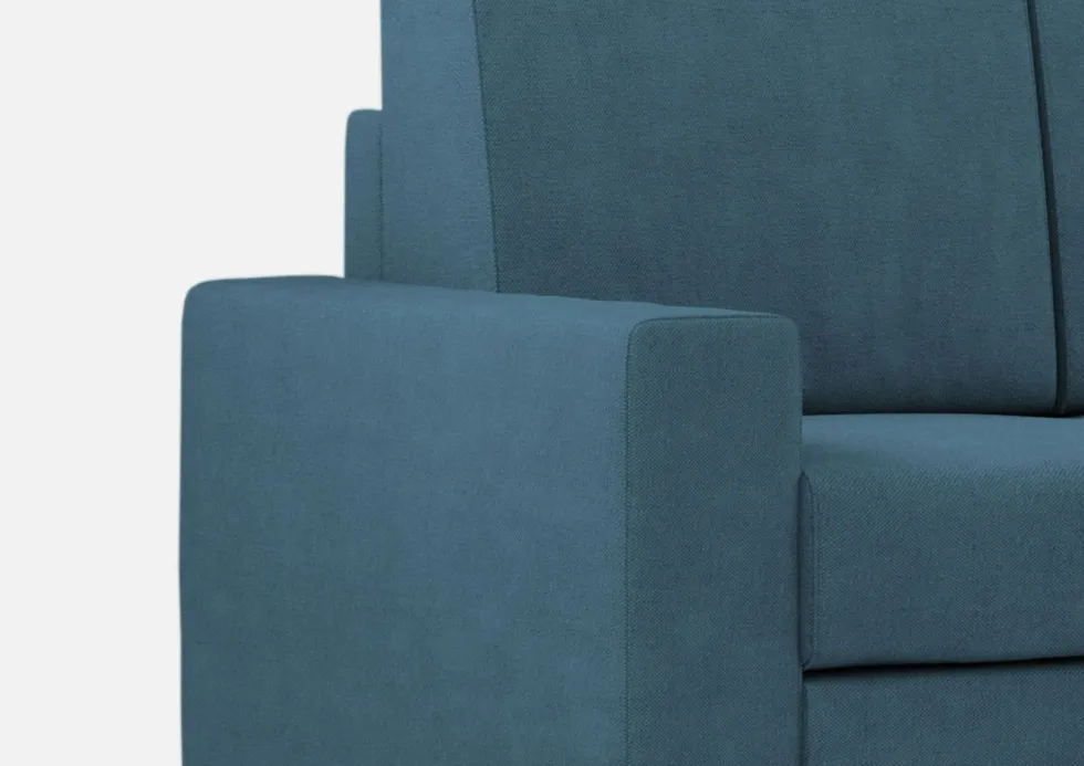 Divano 148x85cm design a due posti con bracciolo squadrato idrorepellente e pouf blu avio DI15