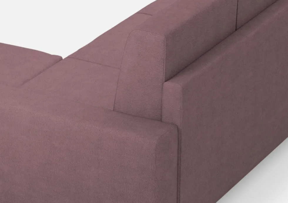 Divano 148x85cm design a due posti con bracciolo squadrato idrorepellente e pouf prugna DI15